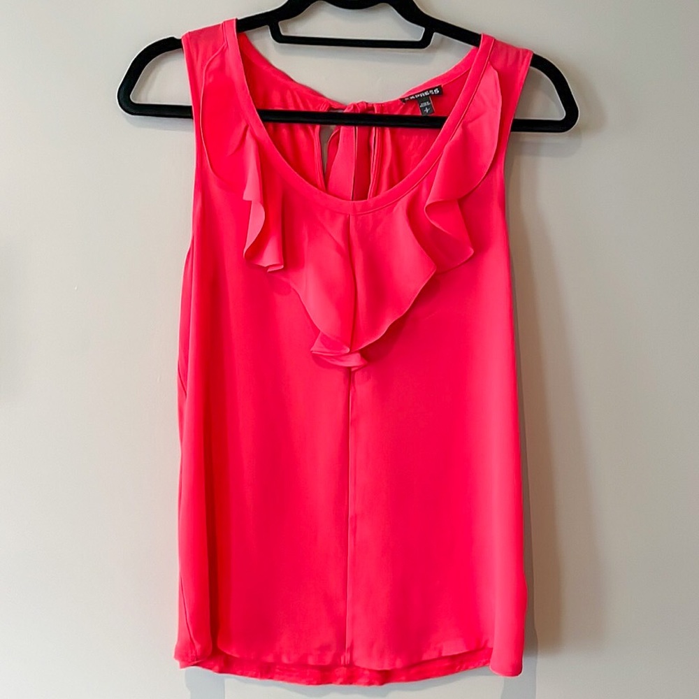 Express Pink Ruffle Front Sleeveless Blouse Tie Back Top Size S